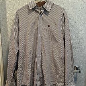 Cinch Men's Brown & White Striped Dress Shirt